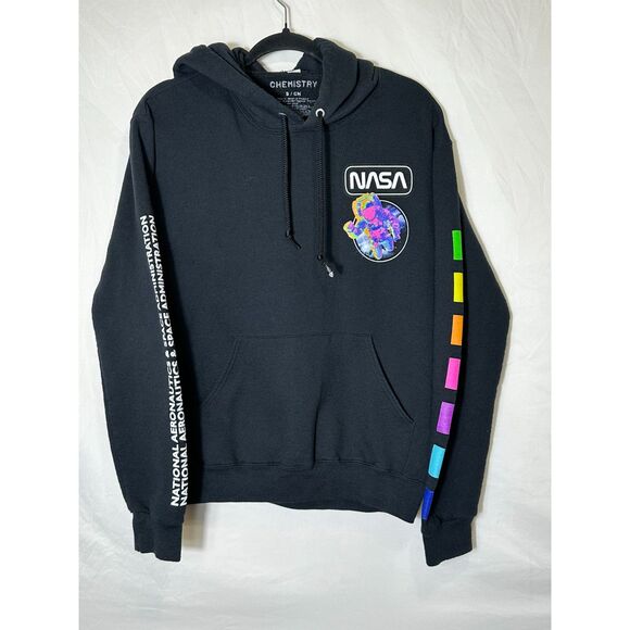 Chemistry Black Hoodie with NASA Space Man in Multicolor Size S Kangaroo Pocket - Picture 1 of 5